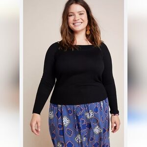 Anthropologie Plus Jamie Open Shoulder Knit Top Black Size 3XL